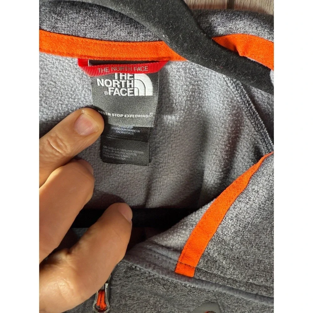 The North Face Mens Gray Orange Quarter Zip Fleece Pullover Jacket Size Large